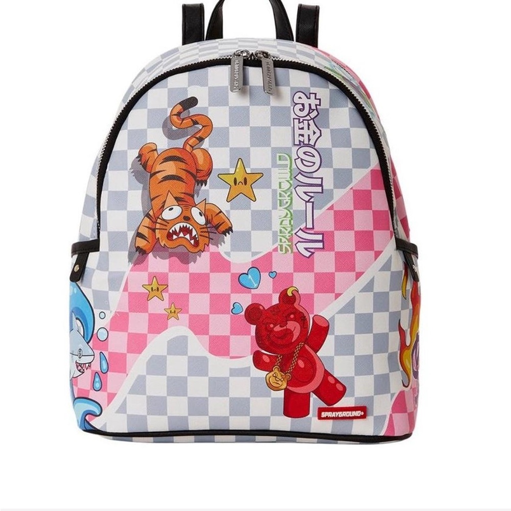 Sprayground Checkered Kids' Backpack with Cartoon Graphics